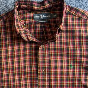 Polo Ralph Lauren Classic Fit Button Down Shirt Red Green Plaid Tartan| Size S